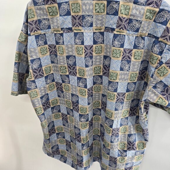 Cooke Street Blue Green Aloha Pineapple 100% Cotton Button Down Shirt Large - Picture 2 of 11